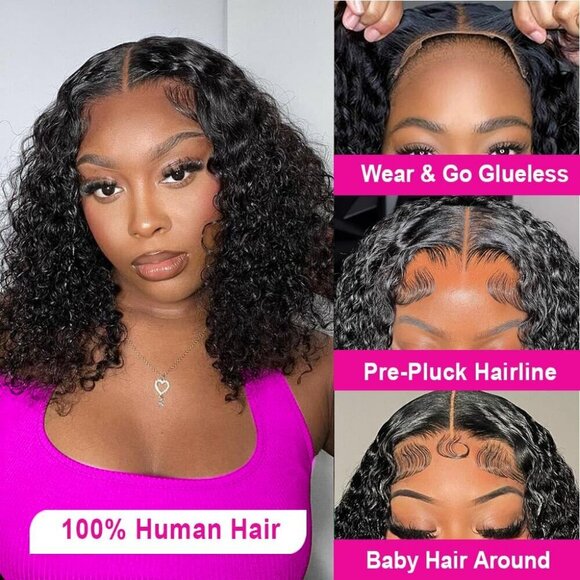 5x8 HD Lace Bob Wig Human Hair, Glueless Deep Wave Wig 14\